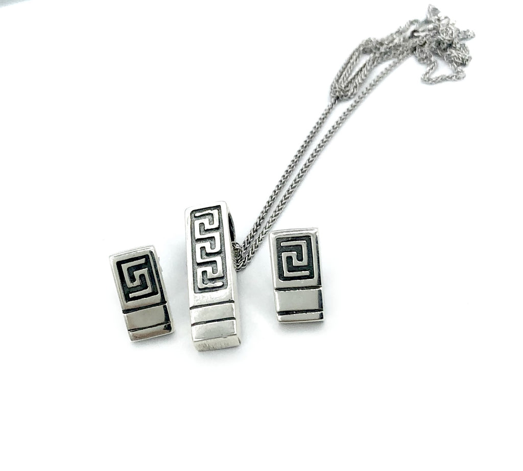 greek key pendant and earring set, greek jewelry, meander jewelry set