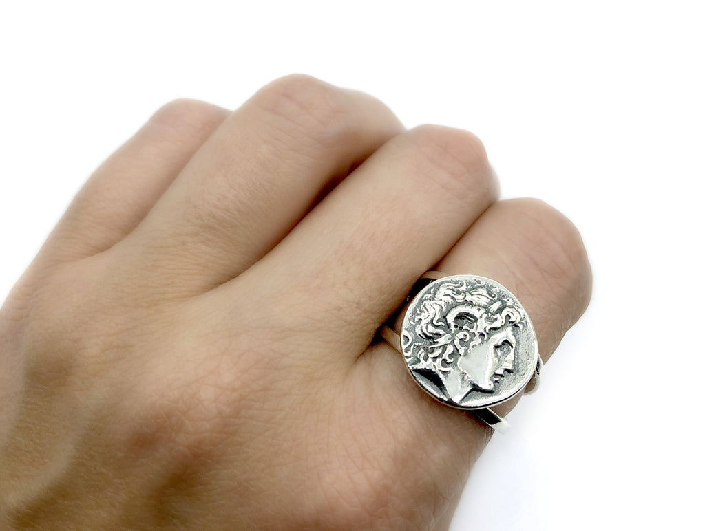 Alexander the Great silver ring wide ring