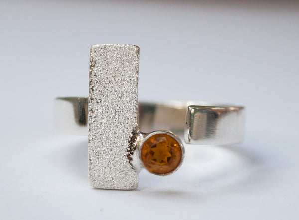 geometric ring, Citrine silver ring adjustable November birthstone ring yellow stone ring