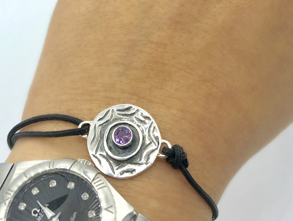 Evil eye bracelet, amethyst stone, evil eye circle bracelet