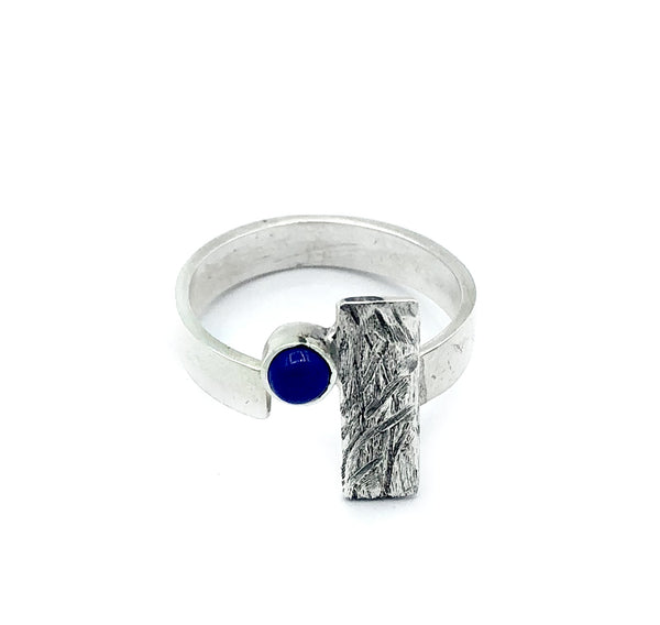 blue lapis ring, geometric ring, blue stone ring, rectangle silver ring