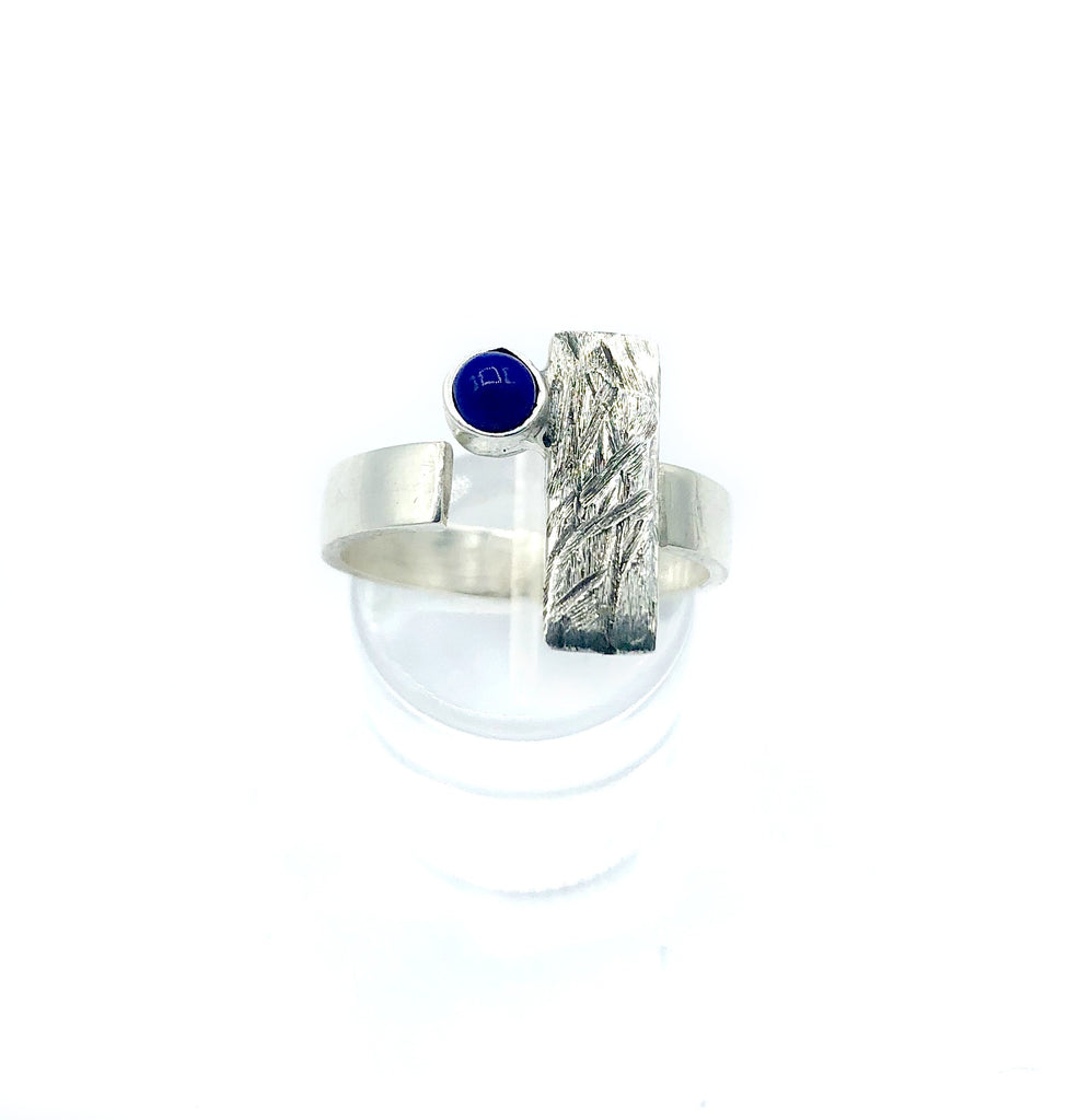 blue lapis ring, geometric ring, blue stone ring, rectangle silver ring