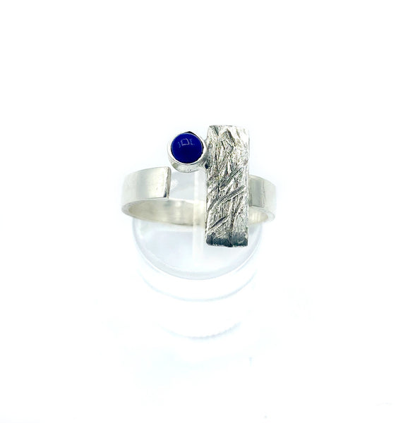 blue lapis ring, geometric ring, blue stone ring, rectangle silver ring