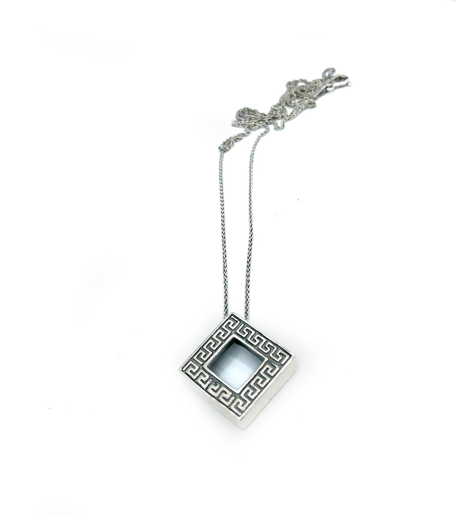 square greek key pendant, greek pendant, greek jewelry, meander pendant