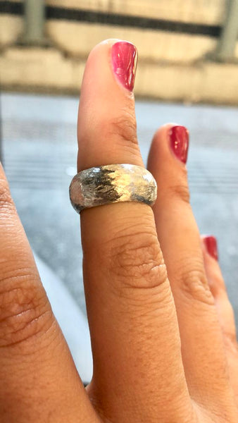 Thick silver band, Hammered texture ring, Thick silver ring - Handmade with Love - Eleni Pantagis