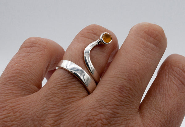 citrine silver wave ring, citrine ring, November birthstone silver ring 