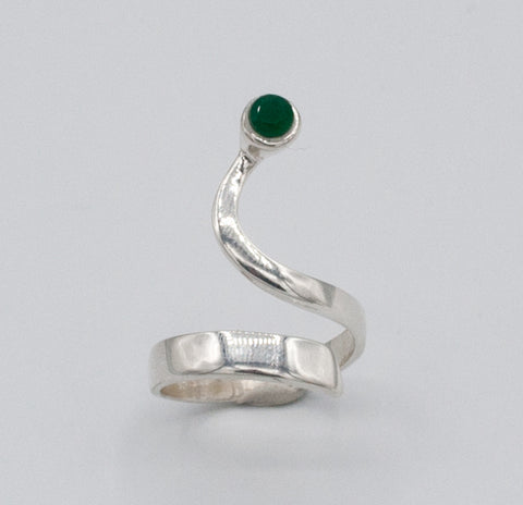 green agate silver wave ring, agate ring, green stone silver ring 