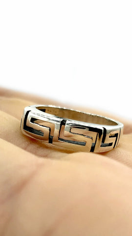 Greek key ring, meander, meandros, sterling silver ring, greek band ring 
