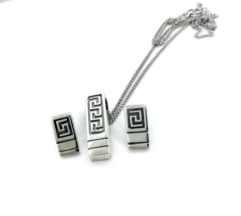 greek key pendant and earring set, greek jewelry, meander jewelry set 