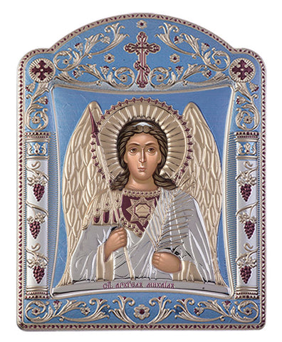 Archangel Michael, Eastern Orthodox Icon, Blue Ciel 16.7x22.4cm 
