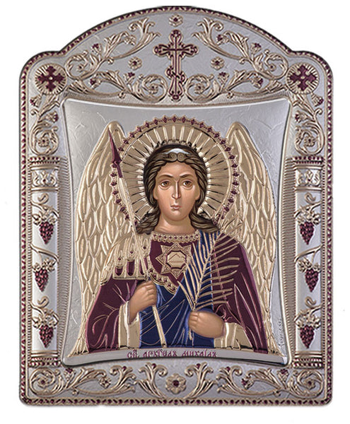 Archangel Michael, Eastern Orthodox Icon, Burgundy 16.7x22.4cm 