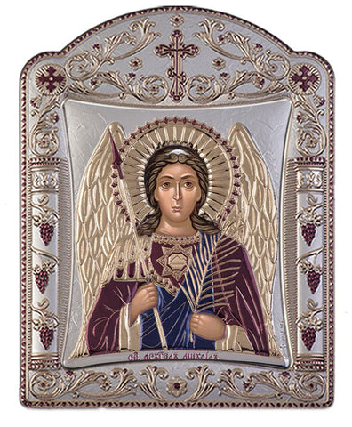 Archangel Michael, Eastern Orthodox Icon, Burgundy 16.7x22.4cm 