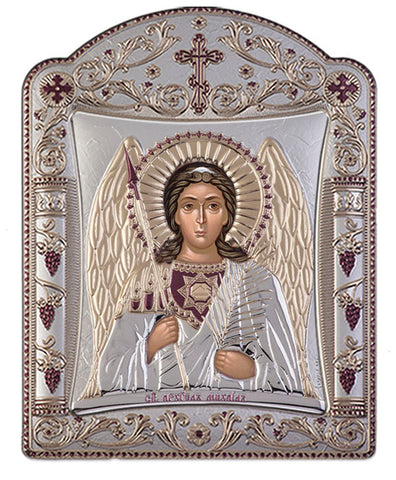 Archangel Michael, Eastern Orthodox Icon, Silver 16.7x22.4cm 
