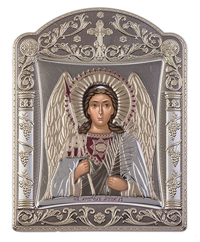 Archangel Michael, Eastern Orthodox Icon, grey 16.7x22.4cm 
