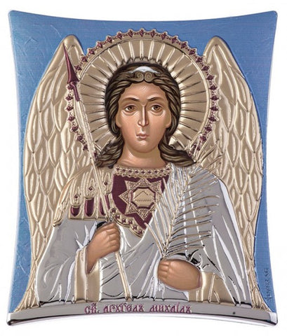 Archangel Michael, Greek Eastern Orthodox Icon, blue ciel 16x20cm 