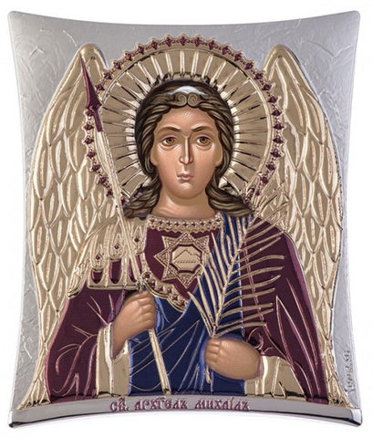 Archangel Michael, Greek Eastern Orthodox Icon, burgundy 16x20cm 