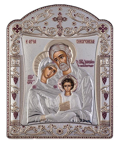 Holy Family - Greek Orthodox Silver Icon, Silver 11.3x15.2cm 