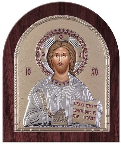 Jesus Christ Silver Greek Orthodox Icon, Gold 26.2x32.1 