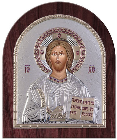 Jesus Christ Silver Greek Orthodox Icon, Silver 26.2x32.1 cm 