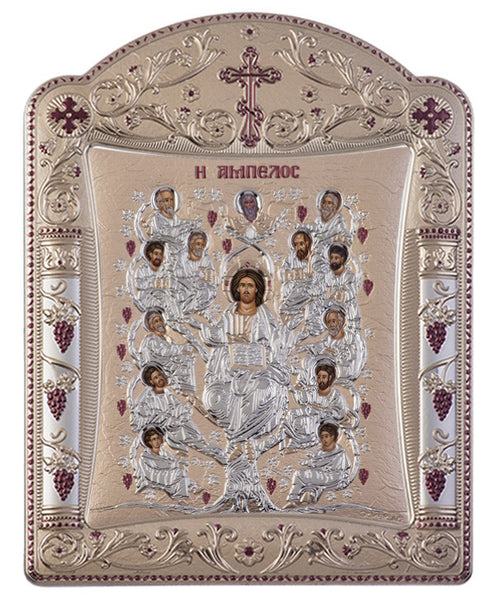 Jesus Christ Tree of Life, Russian Orthodox Icon, Grey 11.3x15.2cm 