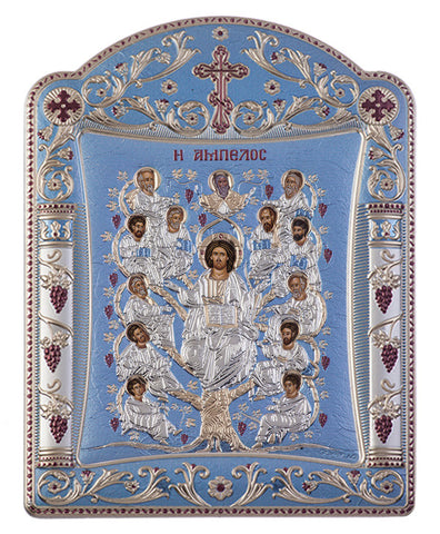 Jesus Christ Tree of Life, Silver byzantine iconography, Blue Ciel 16.7 x 22.4cm 