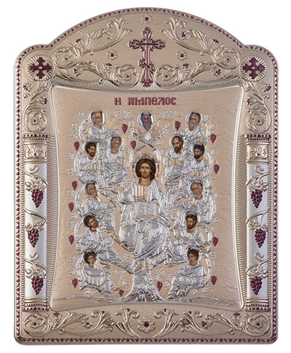 Jesus Christ Tree of Life, Silver byzantine iconography, Gold 16.7 x 22.4cm 