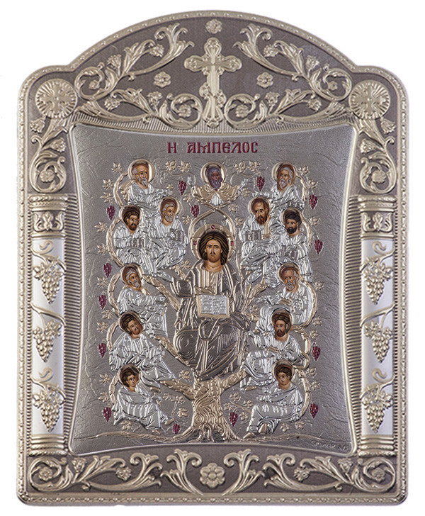 Jesus Christ Tree of Life, Silver byzantine iconography, Grey 16.7 x 22.4cm 