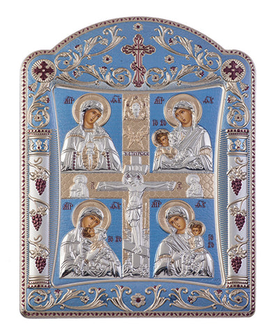 Virgin Mary Motherhood, Greek Christian icons, Blue Ciel 22.7 x 30.5cm 
