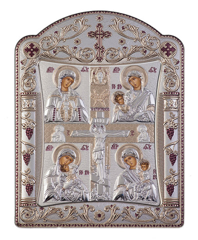 Virgin Mary Motherhood, Greek Christian icons, silver 22.7 x 30.5cm 