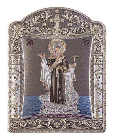 Mount Athos Virgin Mary Silver Byzantine Orthodox Icon, Grey 16.7x22.4cm 