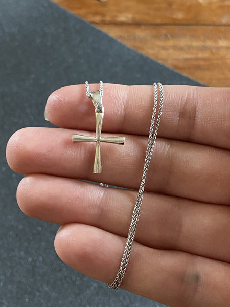 Woman's silver cross, Silver cross necklace, small silver cross, Byzantine silver cross 