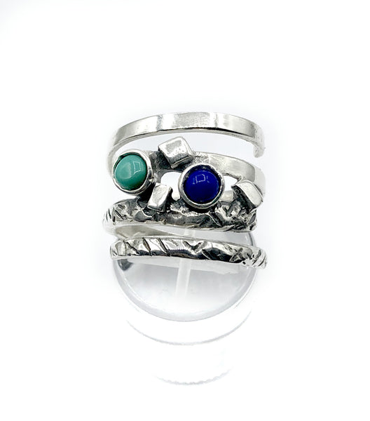 spiral silver ring with stones, silver adjustable ring, modern ring 