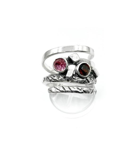 spiral silver ring with stones, silver adjustable ring, modern ring 