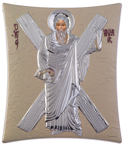 Saint Andrew - Greek Christian Orthodox Silver Icon, Gold 11.8x14.6cm 