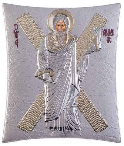 Saint Andrew Greek Christian Orthodox Silver Icon, Silver 11.8x14.6cm 