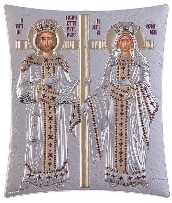 Saint Constantine and Helen, Orthodox icons for sale, Silver 11.8 x 14.6cm 