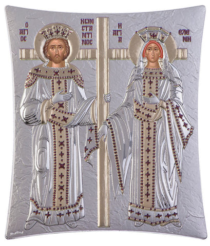 Saint Constantine and Helen, Greek icons for sale, Silver 16 x 20cm 