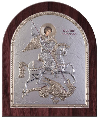 Saint George Silver Greek Orthodox Icon, Silver 26.2x32.1cm 