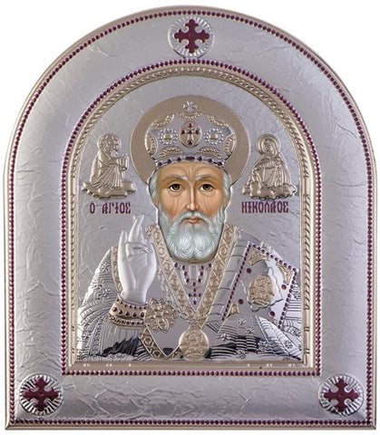Saint Nicholas Silver Greek Orthodox Icon, Silver  33x39cm 