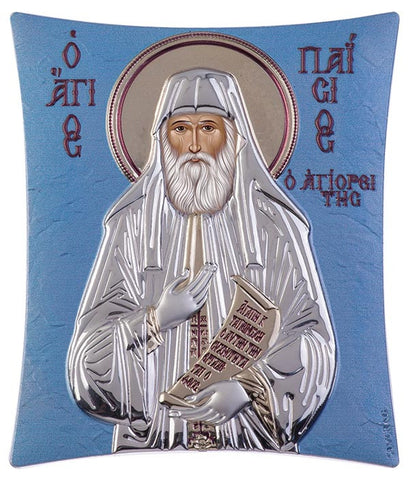 Saint Paisios of Mount Athos Greek orthodox prayer Icon, Blue Ciel 11.8 x 14.6 cm 