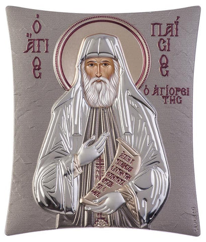 Saint Paisios of Mount Athos, Silver Greek Saint Icon, grey 20.6 x 25.5 cm 