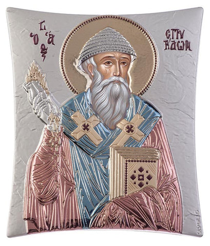 Saint Spyridon, Greek orthodox icons for sale, red and blue 16x20cm 