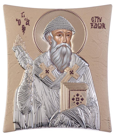 Saint Spyridon, handcrafted holy Greek icons, gold 20.6x25.5cm 