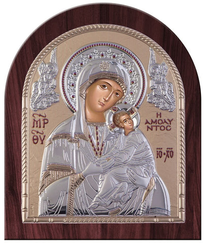 Virgin Mary Amolyntos Silver Greek Orthodox Icon, Gold 26.2x32.1cm 