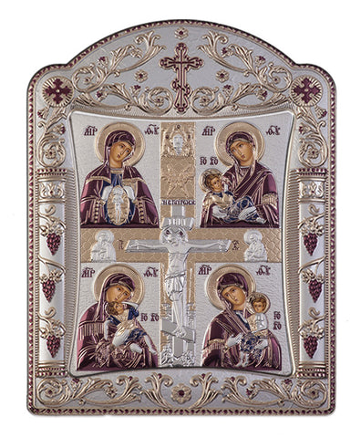 Virgin Mary Motherhood, Greek orthodox iconography, Burgundy 16.7 x 22.4 cm 