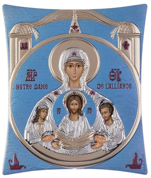 Virgin Mary / Notre Dame - Greek Orthodox Silver Icon, Blue Ciel 20.6x25.5cm 
