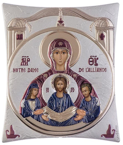 Virgin Mary / Notre Dame - Greek Orthodox Silver Icon, Burgundy 20.6x25.5cm 