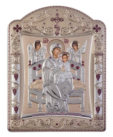 Virgin Mary Pantanassa Greek Orthodox Silver Icon, Gold 11x15cm 