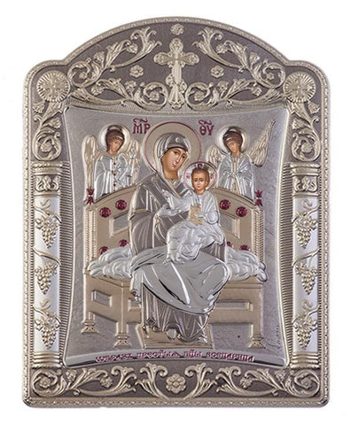 Virgin Mary Pantanassa Greek Orthodox Silver Icon Grey 11x15cm 
