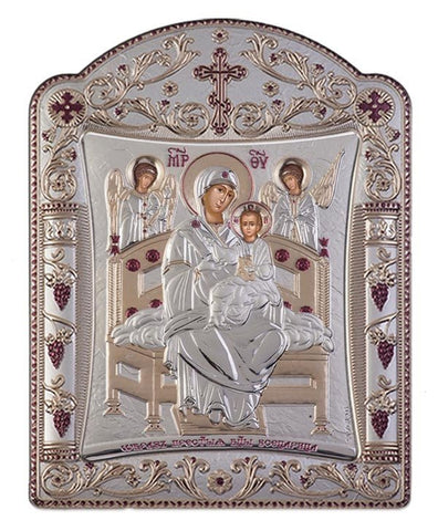 Virgin Mary Pantanassa Greek Orthodox Silver Icon, Silver 11x15cm 